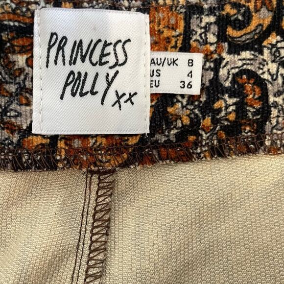 Princess Polly Bell Bottom Paisley Pants Size 4 Corduroy Brown 70s Retro - Picture 2 of 6